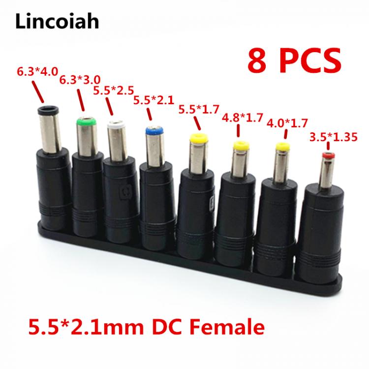 all in one place טאבלטים 8pcs DC 5.5X 2.1 MM female jack plug adapter Connectors to 6.3 6.0 5.5 4.8 4.0 3.5mm 2.5 2.1 1.7 1.35mm Male Tips power adaptor