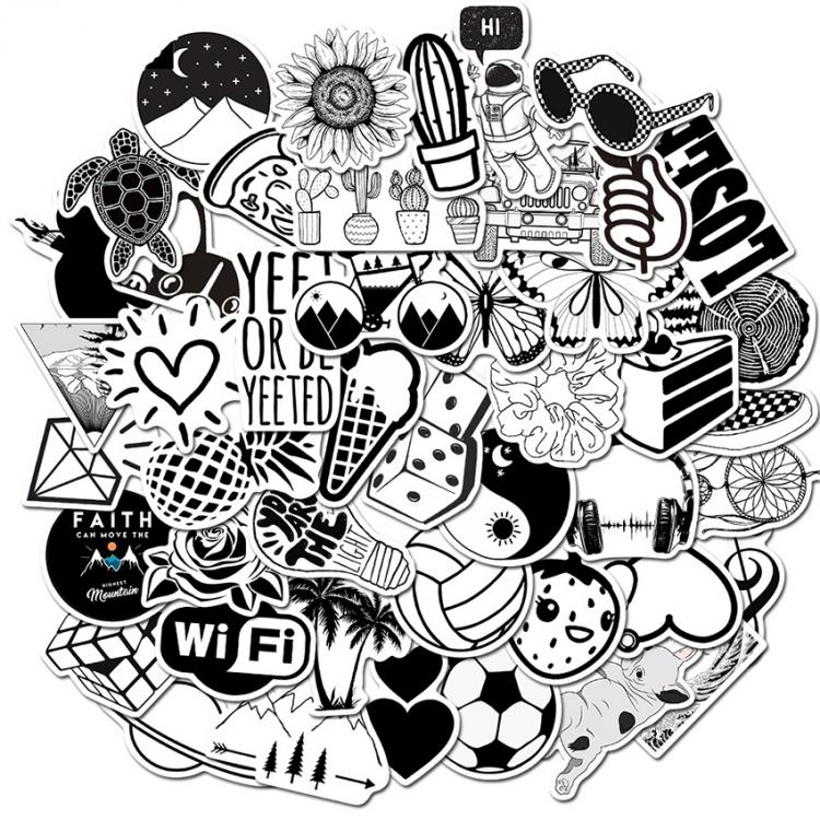 all in one place טאבלטים 50PCS/Set Black and White Retro Waterproof Stickers Vinyls Decals for Laptop, Cars, Motorcycle, Bicycle, Skateboard, Luggage