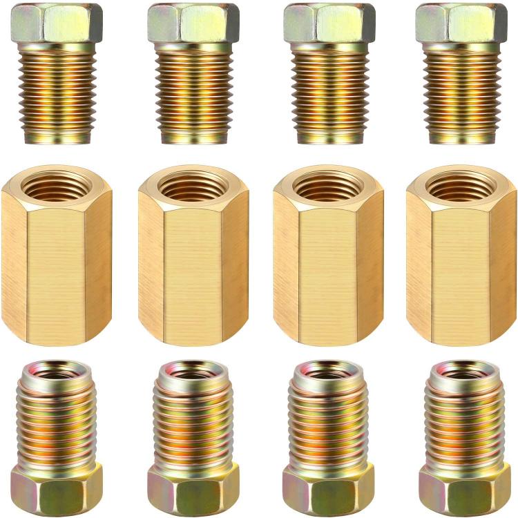 all in one place חלקי חילוף ואביזרים 12 Pieces 3/8 Inch-24 Threads Brake Line Fittings Assortment for 3/16 Inch Tube (4 Unions, 8 Nuts)