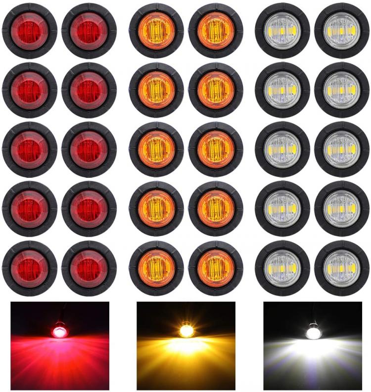 all in one place חלקי חילוף ואביזרים 30 Pcs LEDVillage 3/4 Inch Surface Mount 10 pcs Amber + 10 pcs Red + 10 pcs White LED Clearance Markers Bullet Marker lights, side