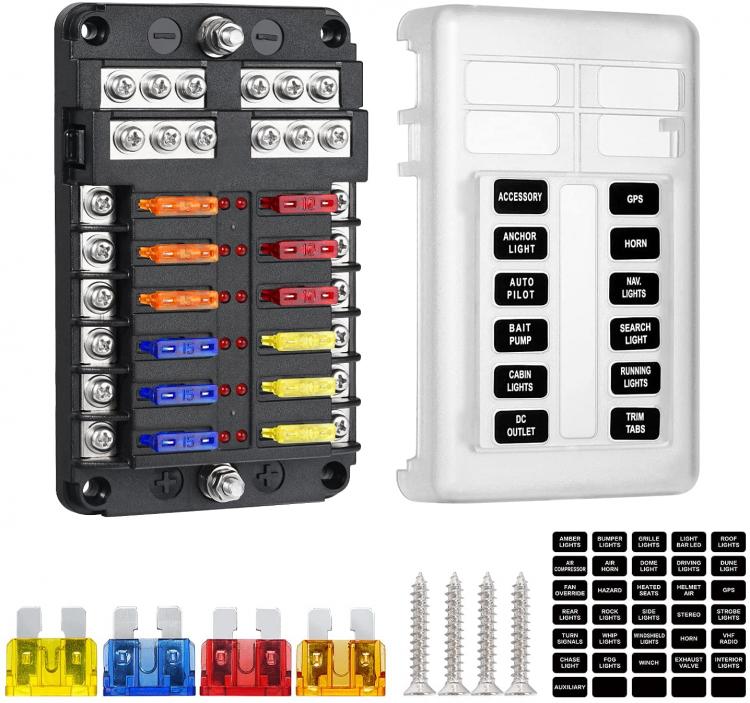 all in one place חלקי חילוף ואביזרים Deyooxi 12 Way 12V Blade Fuse Block,12 Circuit ATC/ATO Fuse Box Holder with LED Indicator Waterpoof Cover for 12V/24V Automotive T