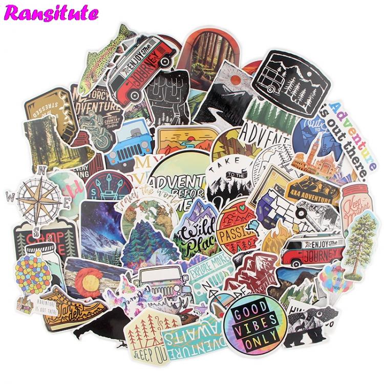 all in one place טאבלטים 60pcs/set Outdoor Adventure Funny children's Toy Stickers DIY Luggage Laptop Skateboard Phone Waterproof Stickers R600