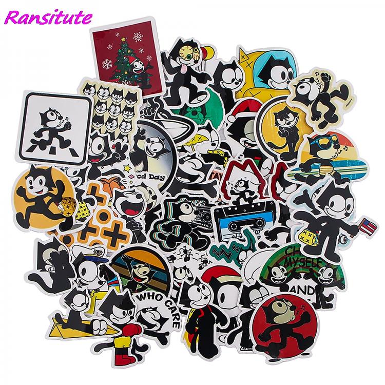 all in one place טאבלטים Ransitute R1568 44pcs/set Black Cat Cartoon Scrapbooking Stickers Decal For Guitar Laptop Luggage Car Fridge Graffiti Sticker