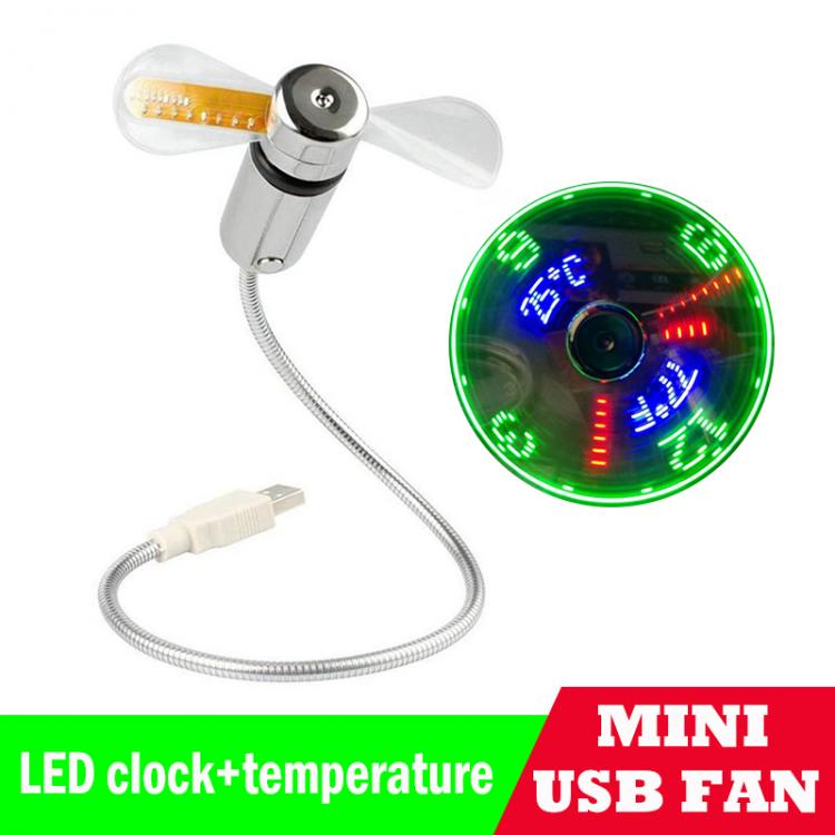 all in one place גאדג'טים 2019 New Mini USB LED Clock and Temperature Fan For laptop Adjustable Display Summer Cooling Fans Creative Office Desktop Gifts