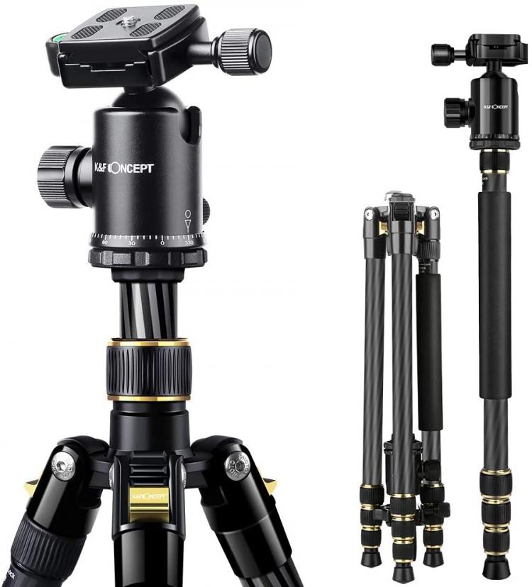 all in one place מצלמות ונלווים K&F Concept TC2534 Carbon Fiber Tripod 66 inch Professional Lightweight Tripod with Monopod and Ball Head for DSLR SLR Camera
