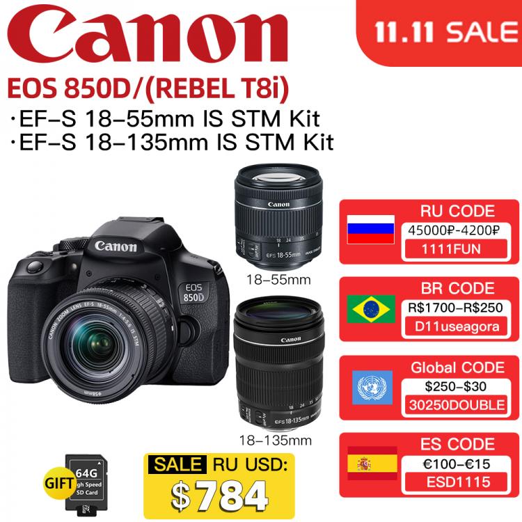 all in one place מצלמות ונלווים Canon EOS 850D（REBEL T8i）DSLR BODY EF-S 18-55mm IS STM / 18-135mm IS USM Lens Kit BLACK