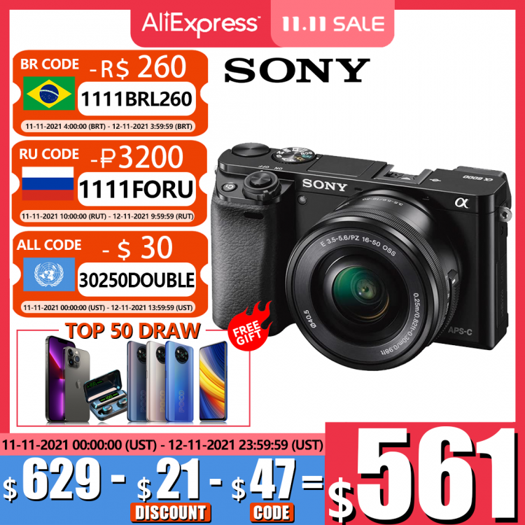 all in one place מצלמות ונלווים Sony Camera Alpha A6000 E-Mount Mirrorless Camera Digital Camera With 16-50mm Lens Compact Camera Fotografica Profesional (NEW)
