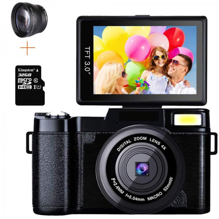 all in one place מצלמות ונלווים New Professional 24MP Video Camera 4X Zoom Rotatable Screen Full 1080P Anti-shake SLR Camcorder Photo w/ Wide Lens and 32GB Card