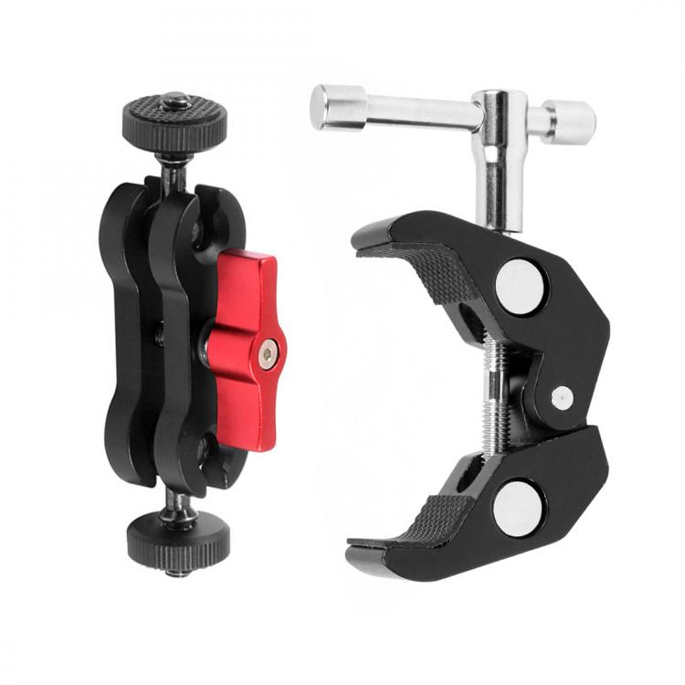 all in one place מצלמות ונלווים Multi-Function Dual Ball Head Hot Shoe 1/4" Tripod Magic Arm Super Clamp Adapter Articulating DSLR Camera for Monitor LED Lig
