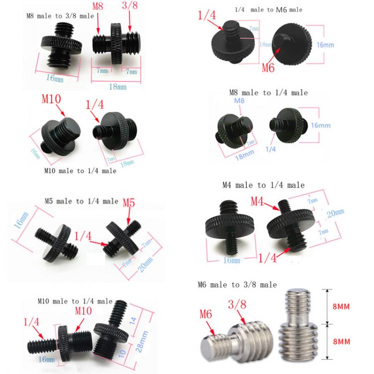 all in one place מצלמות ונלווים M4 M6 M8 M10 to 1/4  or 3/8 male to male Screw Mount Adapter for camera tripod camera photography accessories