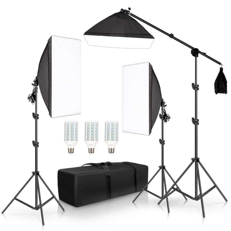 all in one place מצלמות ונלווים Professional Photography Photo Studio Softbox Lights Continuous Lighting Kit Equipment Boom Arm 3Pcs Soft Box With Sandbag
