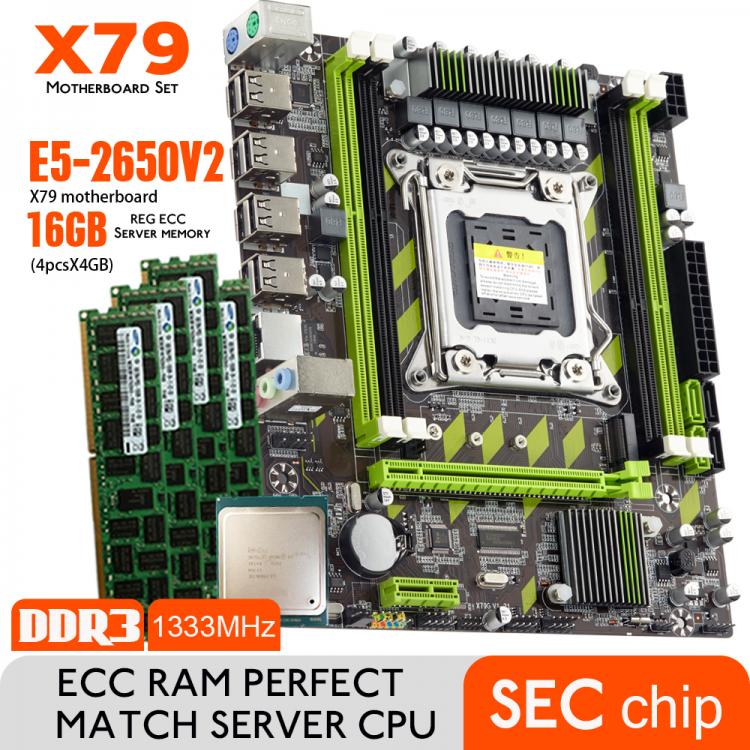 all in one place חומרה X79 motherboard with XEON E5 2650 V2 4*4G DDR3 1333 REG ECC RAM memory combo kit set NVME SATA Server