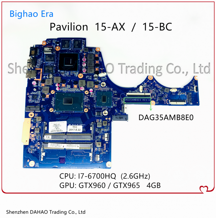 all in one place חומרה 862987-601 856678-601 For HP TPN-Q173 15-AX 15-BC 15-BC015TX Laptop Motherboard DAG35AMB8E0 With I7-6700HQ CPU 4GB-GPU 100% Work