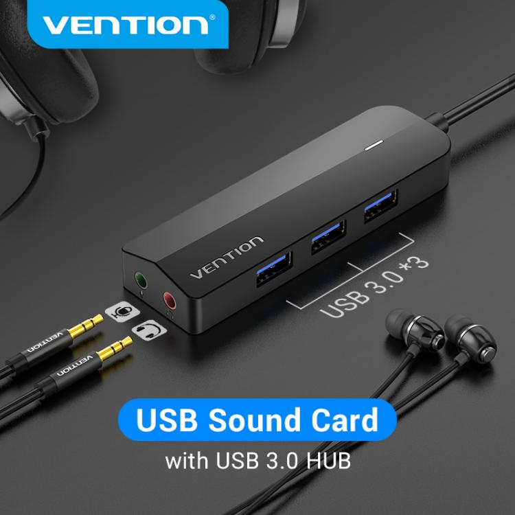 all in one place חומרה Vention USB 3.0 Hub 3 Ports USB Sound Card 2 in 1 External Stereo Audio Adapter 3.5mm with Headphone Microphone USB Sound Card