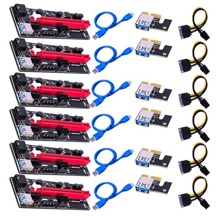 all in one place חומרה 1PCS to 6PCS VER009S USB 3.0 PCI-E Express 1x to 16x Extender Riser Card Adapter Card SATA 15pin to 6 pin Power Cable 60CM
