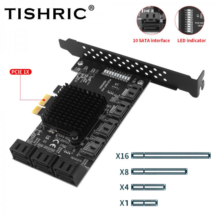 all in one place חומרה TISHRIC 6Gbps SATA PCIE 1X Adapter 2/4/6/10 Ports SATA3.0 PCIE Controller PCI to Sata Riser Expansion Card SSD Bit Add On Cards