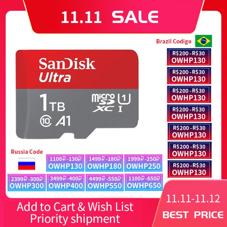 all in one place אביזרים SanDisk Micro SD Card Class10 TF Card 16gb 32gb 64gb 128gb 256gb 512gb 1tb memory card for samrtphone and table PC switch cards