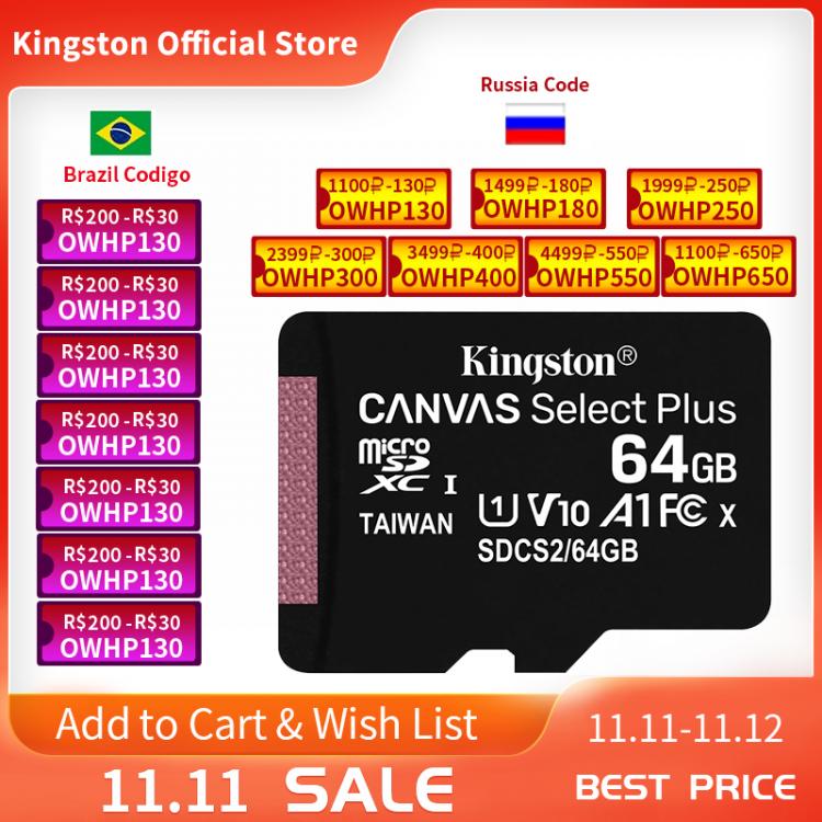 all in one place אביזרים Kingston Canvas Select Plus microSD Card16GB Memory Card 32GB 64GB Class10 TF/SD Card 128GB 256GB 512GB UHS-1 for Smartphone