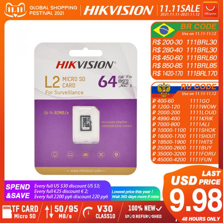 all in one place אביזרים HIKVISION Micro SD Card Class10 Security series TF Card 16/32/64/128/256GB Max 95Mb/s Memory card #L2