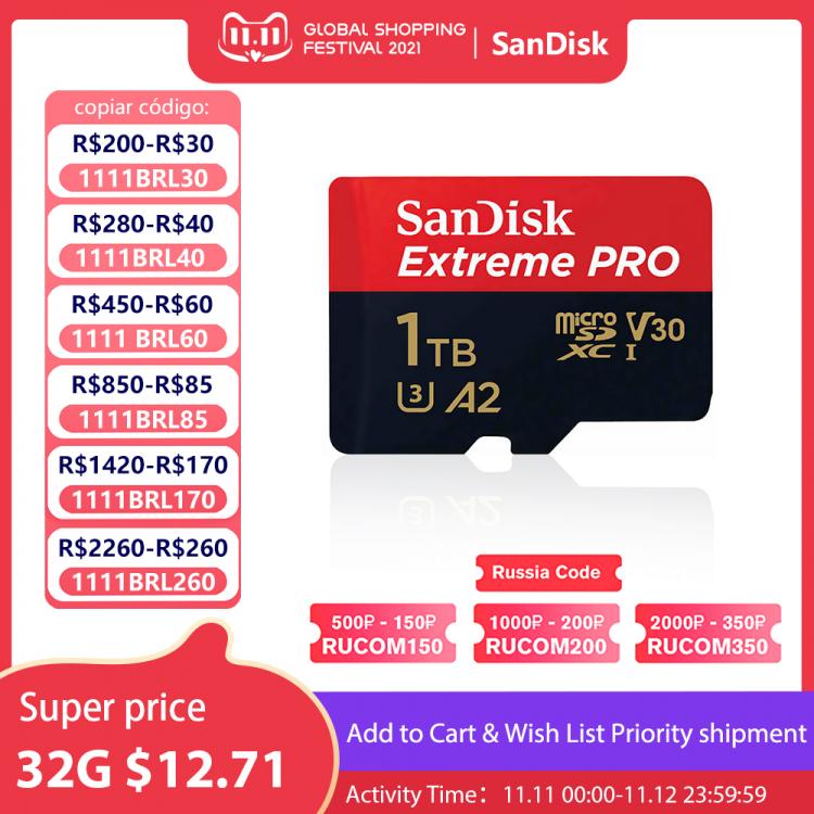 all in one place אביזרים SanDisk Extreme Pro micro sd 64GB 128GB 1TB Memory Card 512G class 10 cartao de memoria U3 A2 V30 1TB tf flash card for gopro