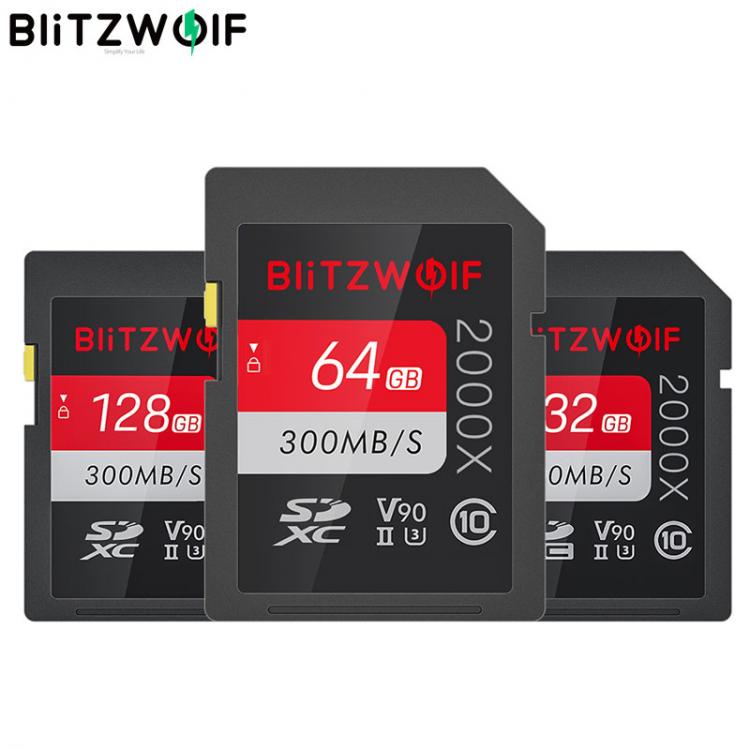 all in one place אביזרים BlitzWolf BW-SDC1 UHS-II SD Memory Card U3 C10 V90 32GB 64GB 128GB Data Storage Card for 4K 8K MILC SLR Camera Driving Recorder