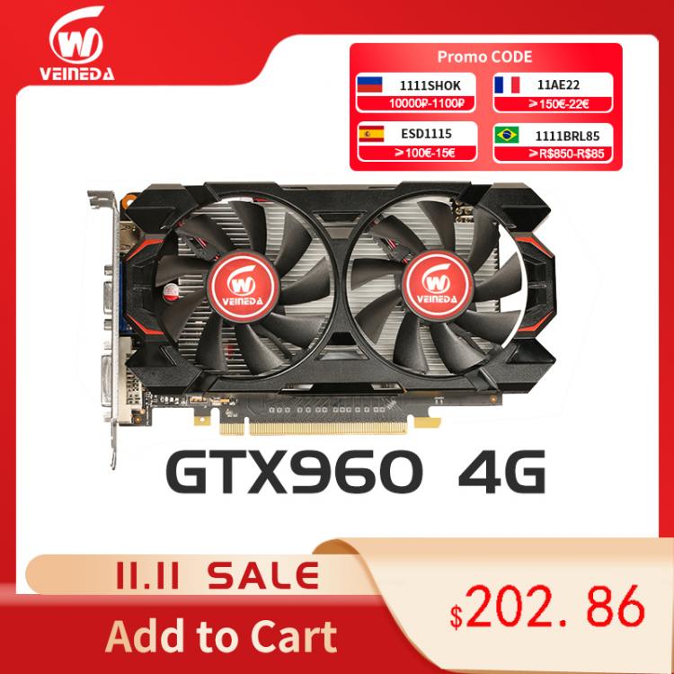 all in one place חומרה VEINEDA PC Video Card Original GTX 960 4GB 128Bit  6600mhz GDDR5 Graphics Cards  GTX960 4gb  Dvi VGA For nVIDIA Geforce Game