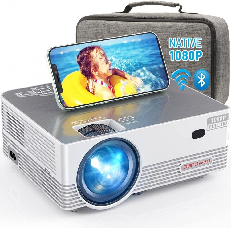 all in one place ביתית Native 1080P WiFi Bluetooth Projector, DBPOWER 8000L Full HD Outdoor Movie Projector Support iOS/Android Sync Screen&Zoom, Hom