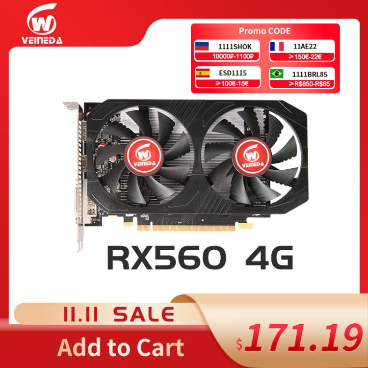 all in one place חומרה VEINEDA Original RX 560 4GB Graphics Cards GPU rx 560 4GB 4G Video Screen Cards Desktop Game Map  For Amd  Radeon  Card