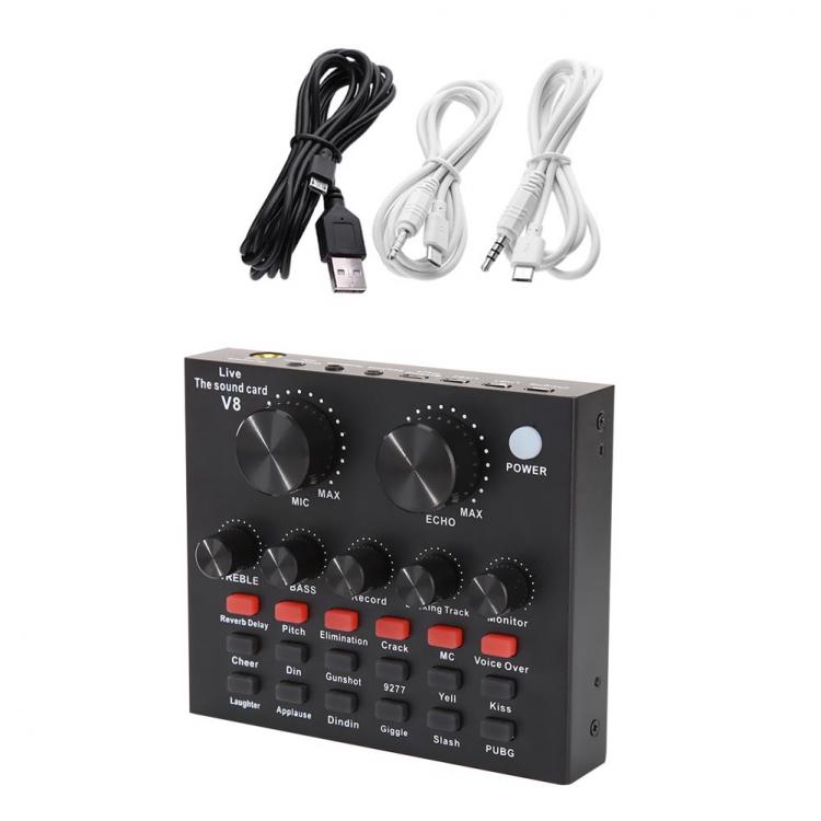 all in one place חומרה V8 Bluetooth Audio USB Headset Microphone Webcast Live Sound Card 112 kinds of Electric Sound Broadcast for Phone Computer PC