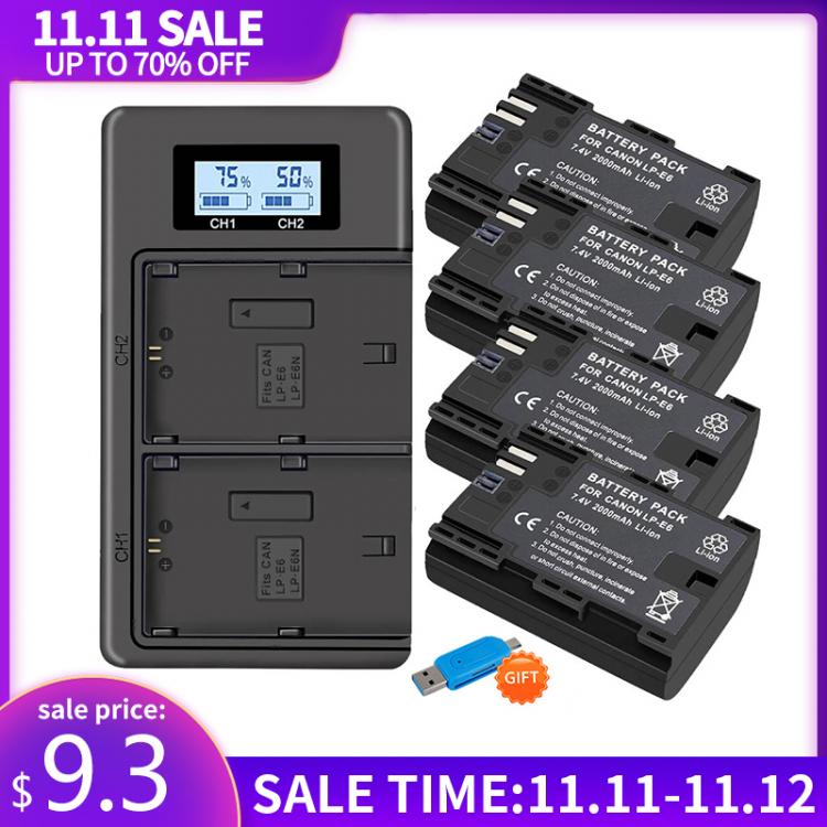 all in one place אביזרים LP E6 LPE6 LP-E6 E6N Battery 2000mAh +LCD Dual Charger For Canon EOS 5DS R 5D Mark II 5D Mark III 6D 7D 80D 90D EOS 5DS R Camera