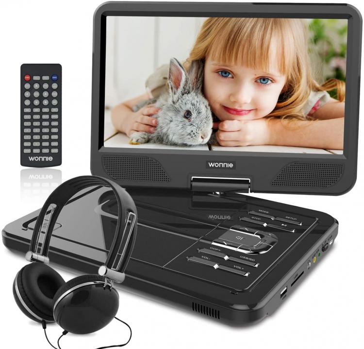 all in one place ביתית WONNIE 12.5 Inch Portable DVD Player with 4 Hour Rechargeable Battery,10.5" Swivel Screen, SD Card Slot and USB Port and Ster