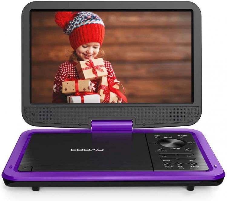 all in one place ביתית COOAU 12.5” Portable DVD Player with HD Swivel Screen, 5 Hours Built-in Rechargeable Battery, Region Free, Support USB/SD Card, 