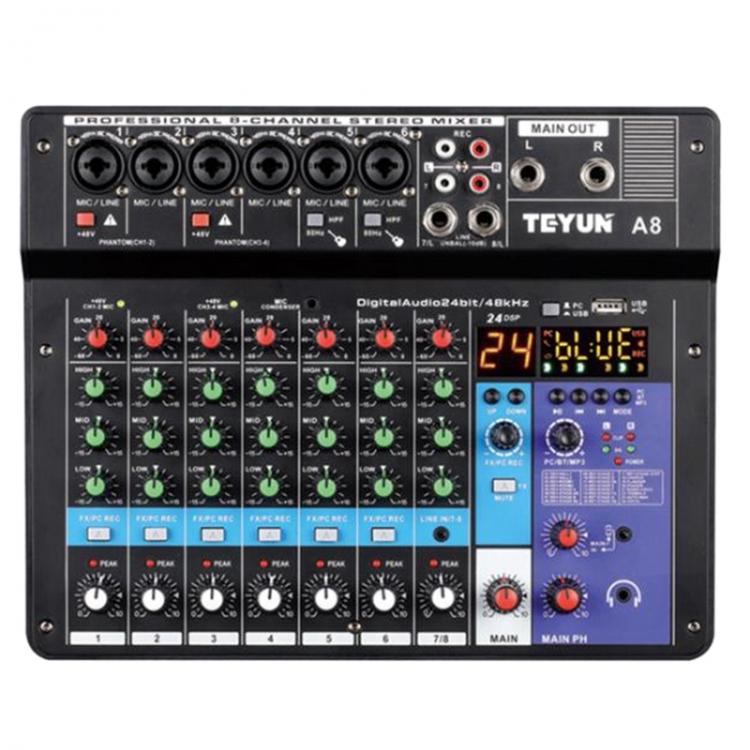 all in one place חומרה Sound Card Audio Mixer Sound Board Console Desk System Interface 8 Channel USB Bluetooth 48V Power Stereo (Us Plug)