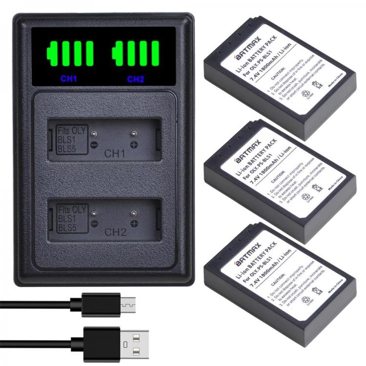 all in one place אביזרים Batmax PS-BLS1 BLS1 Battery+New LED Dual USB Charger for Olympus E-PL1 E400 E410 E420 E450 E620 E-P1 E-P2 Battery