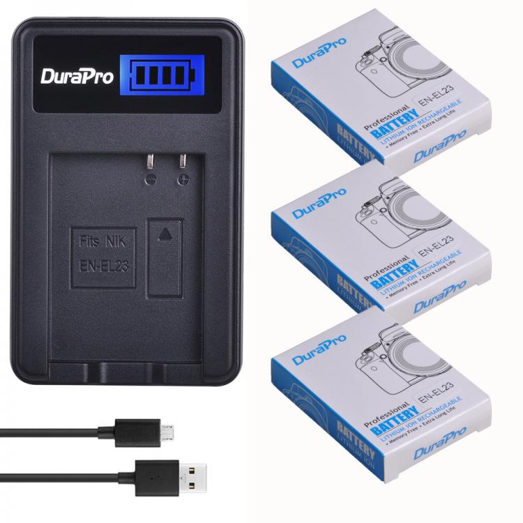 all in one place אביזרים DuraPro 3pc 3.8V 1850mAh EN-EL23 Rechargeable Li-ion Battery Charger Kit For Nikon COOLPIX P900, P610, P600, B700 Digital Camera