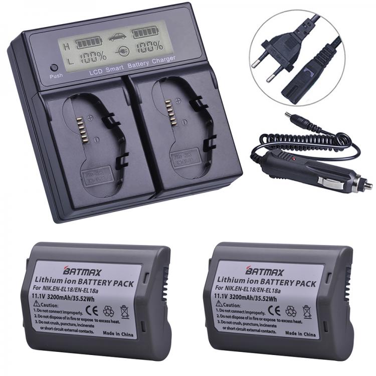 all in one place אביזרים 2Pcs 3200mAh EN-EL18, EN-EL18a, EN EL18, ENEL18a Battery + LCD Dual Smart Fast Charger for Nikon D4, D4S, D5 Digital SLR Camera
