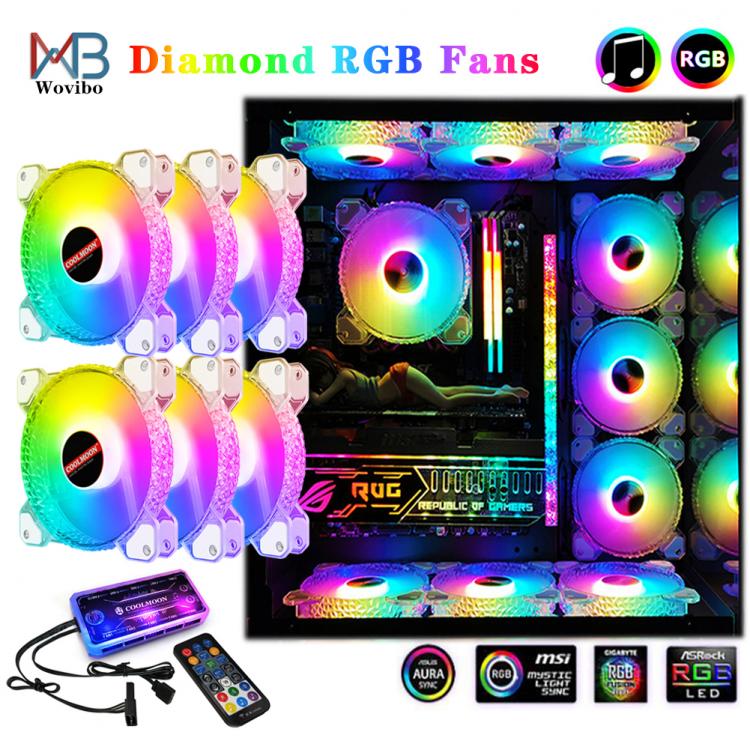 all in one place חומרה Diamond 120mm Fan Cooling PC Computer Case Fans PWM 6PIN Adjustable Silent Cooler Mute RGB Ventilador Radiator Aura Sync