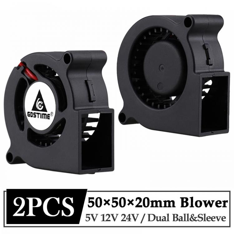 all in one place חומרה 2 Pcs Gdstime 5020 Blower 24V 12V 5V Dual Ball Centrifugal Turbine Fan 50mm 2 Pin Cooling Cooler Fan 50x20MM Turbo Radiator Fan
