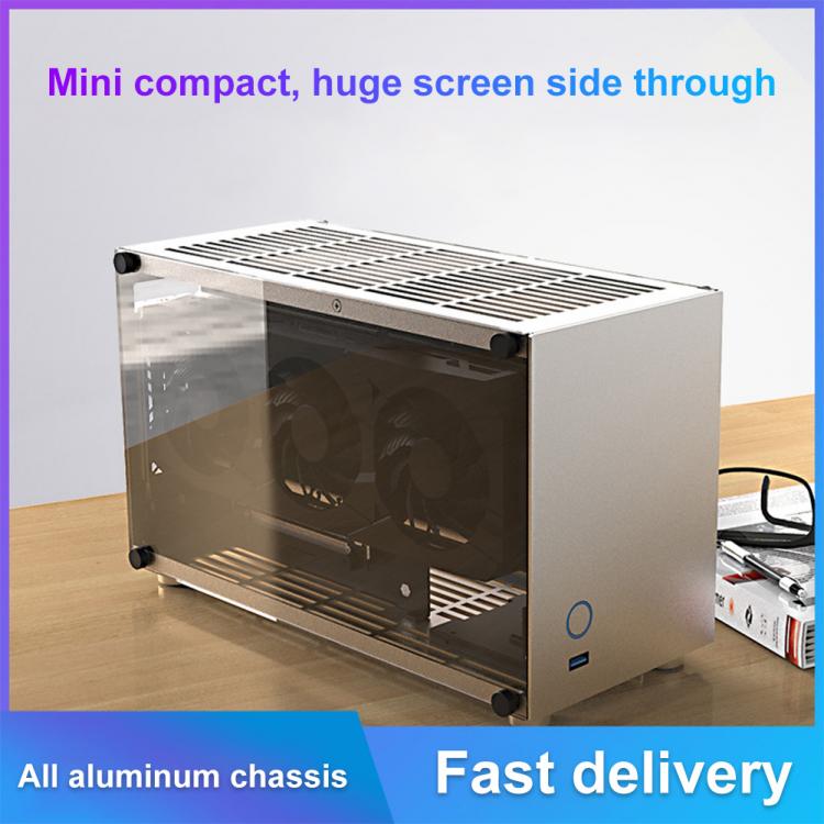 all in one place חומרה Aluminum ITX Mini Case, Double-Sided Glass Mini Desktop Chassis Gaming MOD Desktop Computer Cabinet with Double-Sided Glass