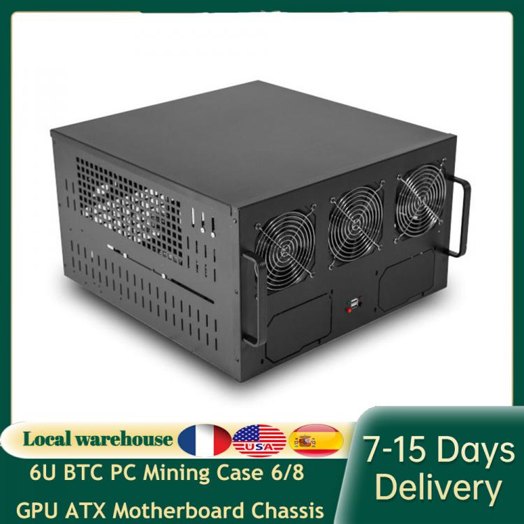 all in one place חומרה 6U BTC PC Mining Case 6/8 GPU ATX Motherboard Chassis Dual Power Supply Bit BTH Miner Computer Rig Frame with 6 Cooling Fans