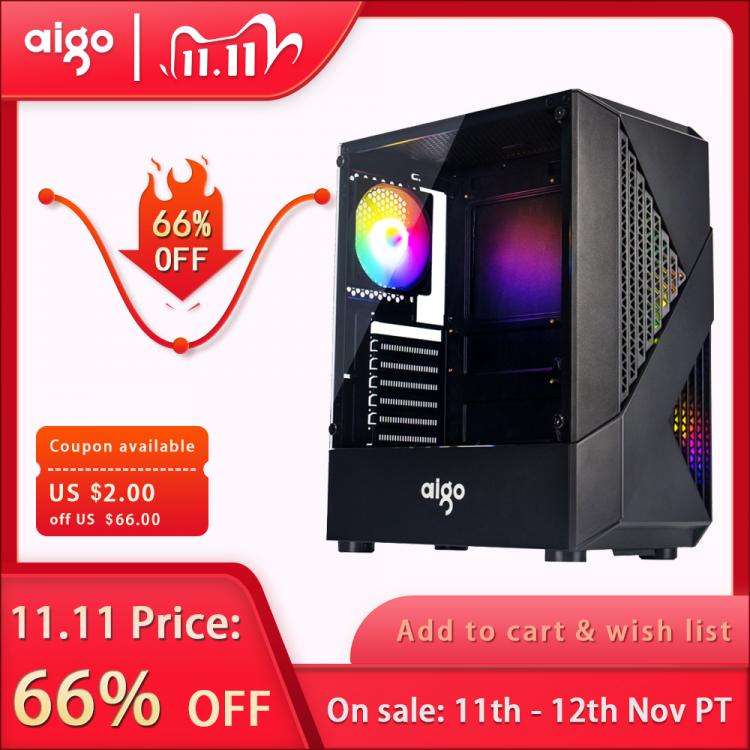all in one place חומרה Aigo pc desktop computer case with 12cm rgb fan Dustproof gabinete pc gamer completo atx Tempered glass chasis gaming pc case