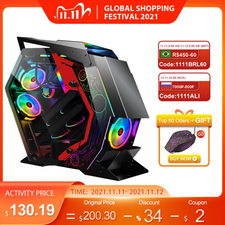 all in one place חומרה ATX Computer Gaming Case Special-Shaped Desktop Computer Mainframe Support M-ATX/ ITX Motherboard for PC Gamer Enclosure