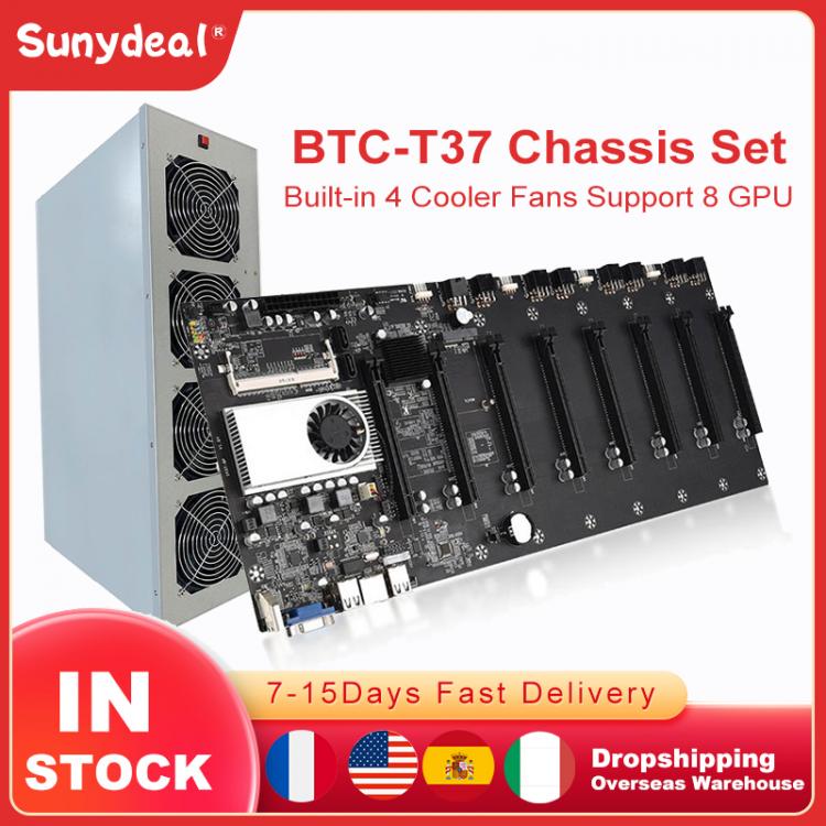 all in one place חומרה Mining PC Cabinet Case With BTC T37 Mining Motherboard Support 8 GPU Card Slot VGA Interface Miner rig Frame Chassis with 4 Fans