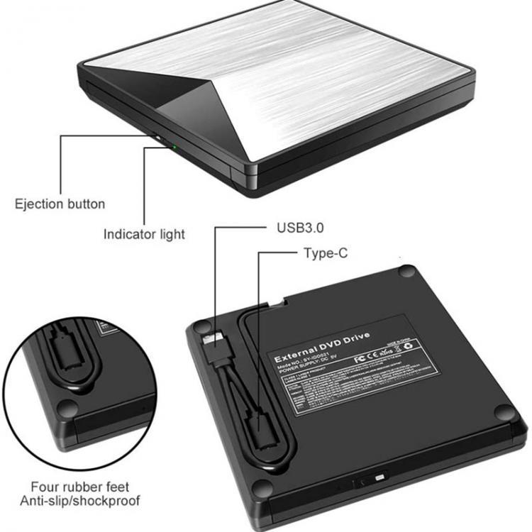 all in one place ציוד היקפי External Burner CD DVD Blu Ray 3D Drive, USB 3.0 Portable Ultra Slim DVD CD-RW Drive For Mac OS, Linux, Windows PC