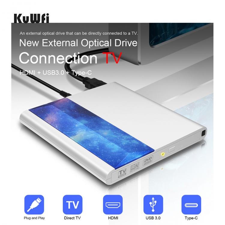 all in one place ציוד היקפי KuWFi 100% Brand New External DVD Drive support Connecting TV Remote Control with USB 3.0 and Type C interface