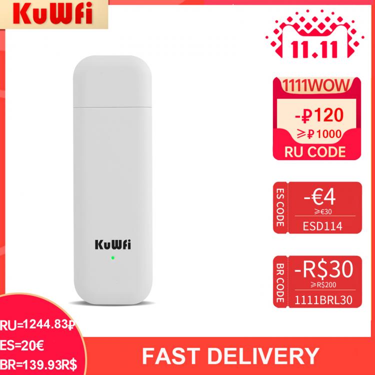 all in one place ציוד היקפי KuWFi 4G USB Modem 150Mbps 4G Router USB WiFi Dongle Car Mobile Wireless with SIM Slot Unlocked Pocket Hotspot Up to 10 Users