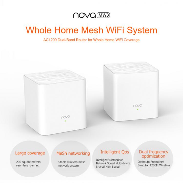 all in one place ציוד היקפי Tenda MW3 Home Wireless WiFi Bridge Extender System 2.4G/5.0G Dual-Band AC1200 Wireless Router and Repeater APP Remote Manage