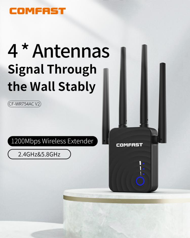 all in one place ציוד היקפי COMFAST CF-WR754AC 1200Mbps Home Wireless dual band WiFi Range Extender 2.4/5Ghz  Signal Booster with 4 Ethernet Antennas