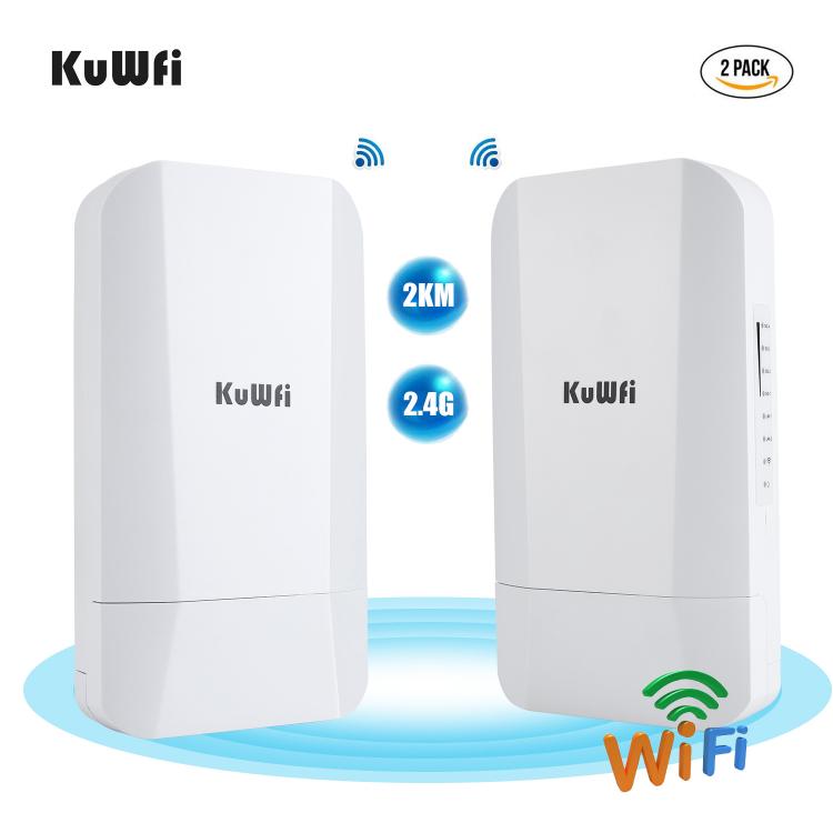 all in one place ציוד היקפי KuWFi 2.4G 300Mbps Outdoor Wireless Bridge Point to Point 1-2KM  Router  with Gigabit RJ45 port IP65 waterproof 24V POE Adapter