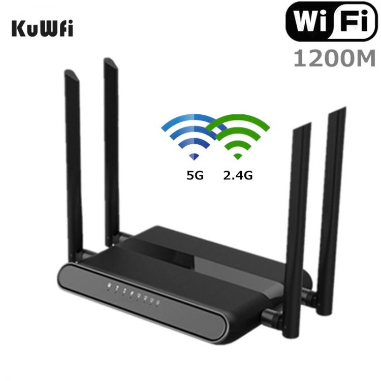all in one place ציוד היקפי KuWFi 1200Mbps WiFi Router Dual Band Gigabit Wireless Internet Router AC1200 High Speed Router with USB 2.0&SD Card for Home
